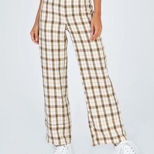 Princess Polly Cream and Brown Plaid Wide Leg Pants